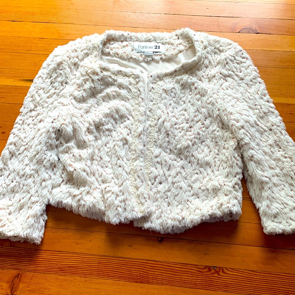 Forever 21 cropped fuzzy sequin sweater